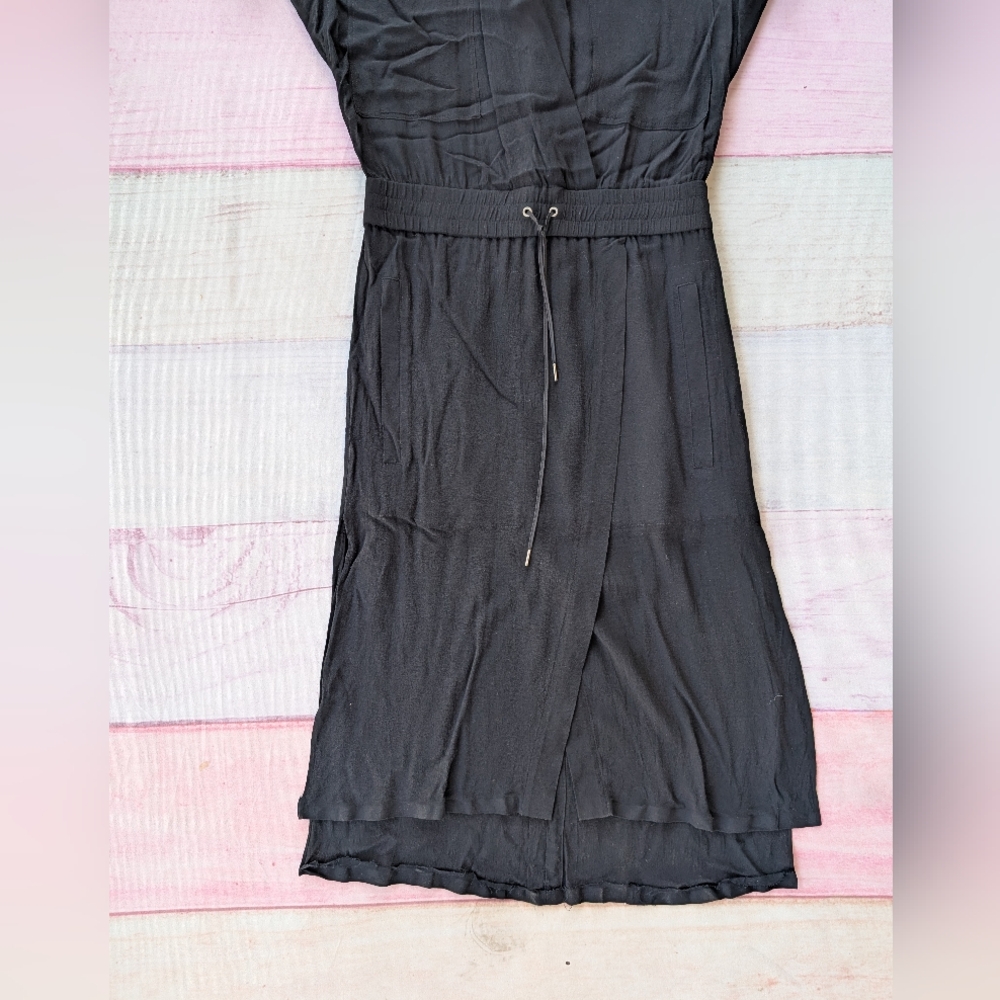 Helmut Lang Black Roll Tab Sleeve Wrap Front Shirt Dress 2/XS - Picture 2 of 5